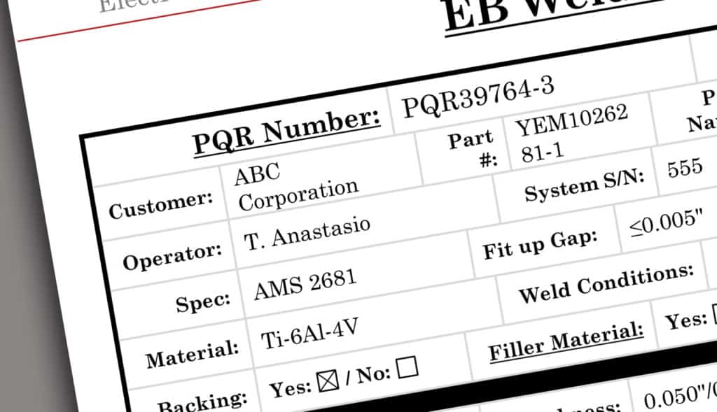Paperwork with qualified weld specifications